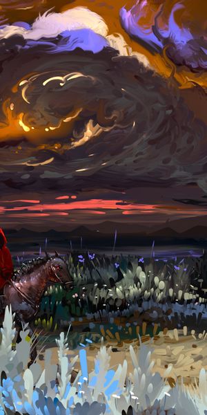 Phone wallpaper: Horseman, Rider, Horse, Dark, Art free download