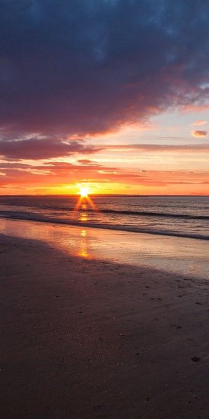 Phone wallpaper: Sunset, Sand, Sea, Nature free download