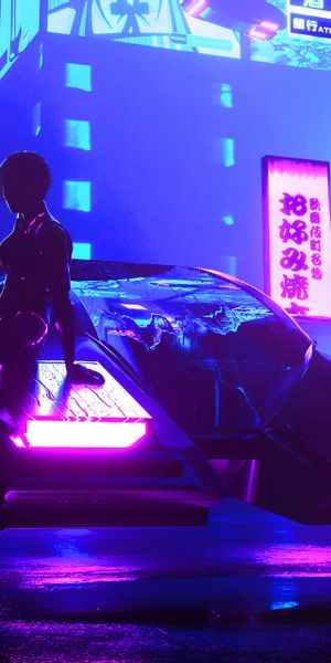 Futuristic Cyberpunk Vehicle in a Neon Night Scene