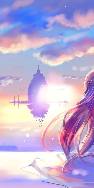 Asuna Yuuki and Kirito's Romantic Kiss Against the Aincrad Sunset