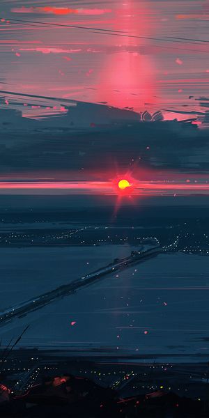 Breathtaking 4K Mobile Wallpaper: Anime Sunset Landscape with Scenic View