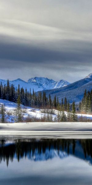 Phone wallpaper: Mountains, Winter, Lake, Forest, Mountain, Earth, Cloud free download