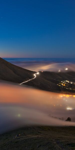 Breathtaking Cape Town Nightscape: Fog, Mountain, and City Lights in 4K