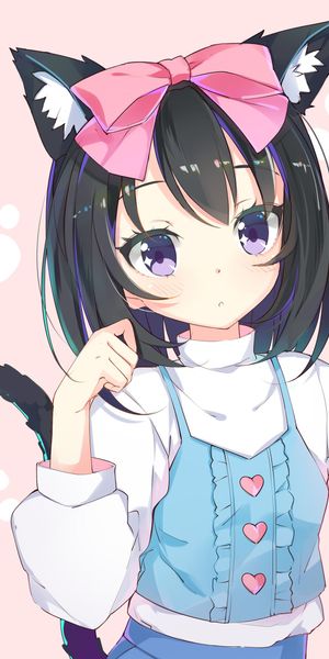 High-Quality Phone Wallpaper Featuring an Adorable Anime Girl with Cat Ears