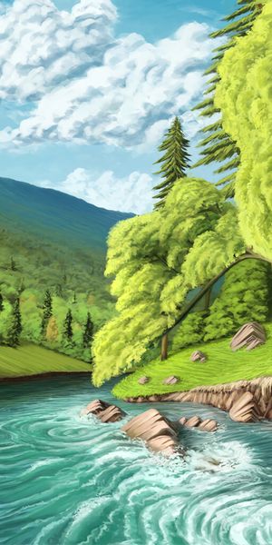 River Landscape with Vibrant Trees and Clear Water