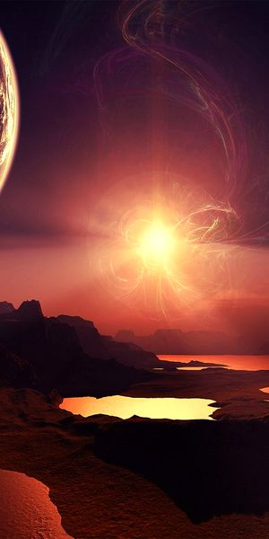 Breathtaking Sci-Fi Angelic Landscape Phone Wallpaper Featuring Cosmic Wonders