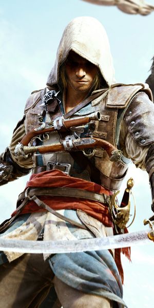 Epic Assassin's Creed mobile wallpaper showcasing a pirate assassin in action