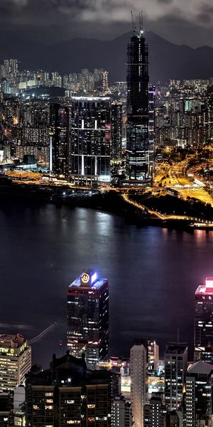 Phone wallpaper: Hong Kong, Building, Cities, Light, Man Made, Night free download