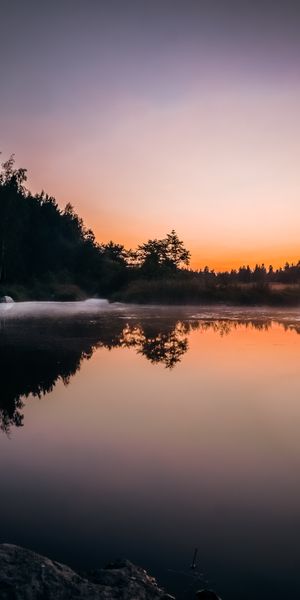 Phone wallpaper: Reflection, Dusk, Twilight, Lake, Trees, Nature free download