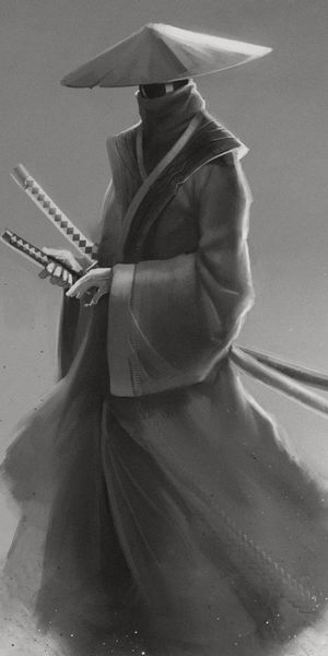 Black and White Samurai Warrior with Katana