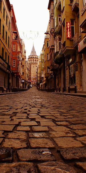 Charming Istanbul Street Scene with Galata Tower - Free Phone Wallpaper