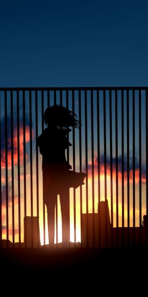 Anime Girl Silhouette at Sunset