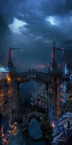 Enchanting Fantasy Night City Wallpaper: A Dark Russian Landscape