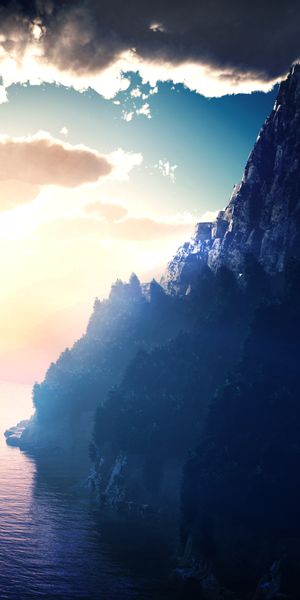 Breathtaking 3D Phone Wallpaper Featuring Sunrise Over Ocean and Mountains