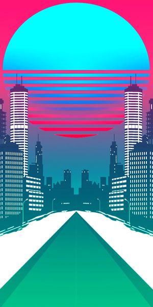 Vibrant Synthwave City Landscape Wallpaper