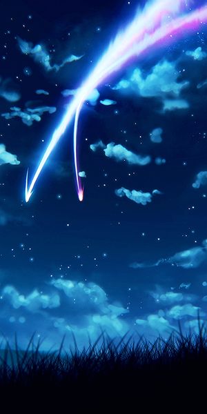 Beautiful Night Silhouette of Mitsuha from Your Name Under a Comet