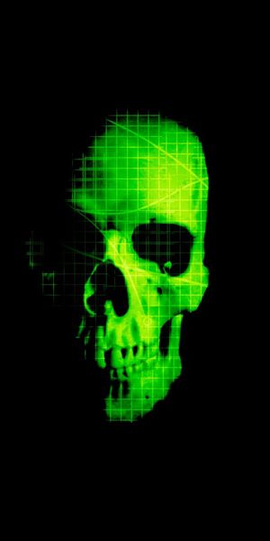 Intriguing 4K Dark Skull Wallpaper with Digital Elements and Text