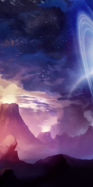 Phone wallpaper: Anime, Sunset, Sky, Stars, Night, Weapon, Cloud, Glasses, Cape, Sword, Scarf, Belt,