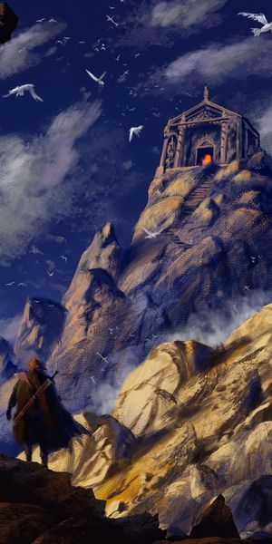 Wanderer Facing a Majestic Mountain Temple