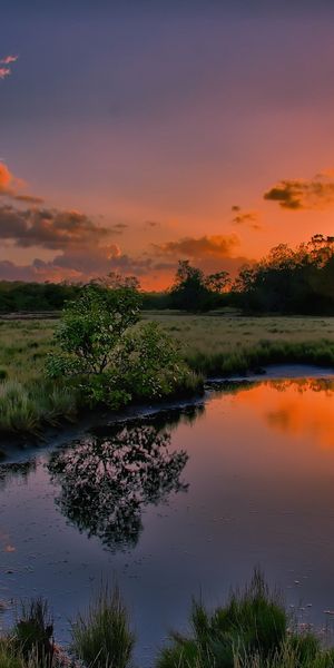 Sunset Landscape with Reflective River