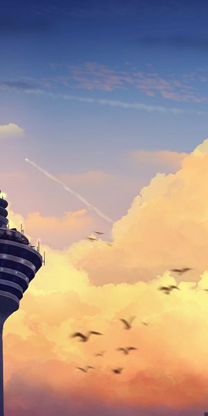 Phone wallpaper: Clouds, Tower, Building, Architecture, Art free download