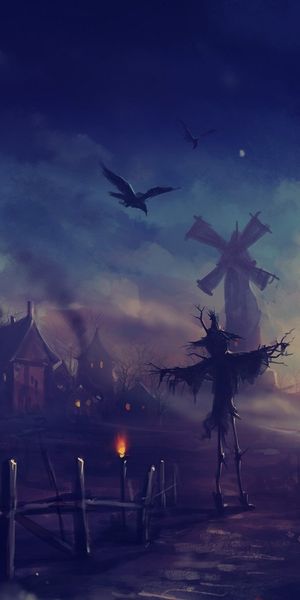 Eerie Halloween Scene with Pumpkins and a Dark Night Sky