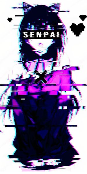 Glitch Art Wallpaper Featuring a Cat Girl in Anime Style