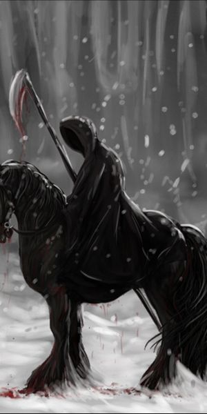 Free iPhone Background Featuring a Dark Grim Reaper on a Horse in Snow
