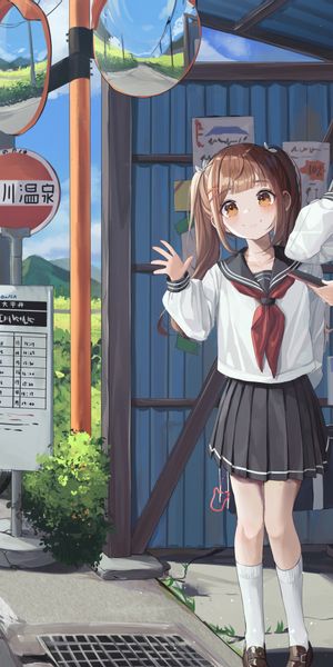 Phone wallpaper: Anime, Girl, School Uniform, Brown Eyes, Brown Hair free download