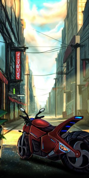 Phone wallpaper: City, Street, Motorcycle, Art, Bike free download