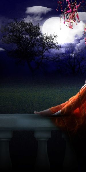 Cool Fantasy Night Scene Featuring a Woman and the Moon