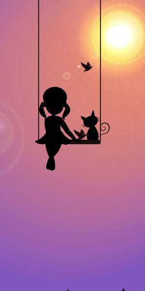 Enchanting Sunset Silhouette of a Girl and Her Cat on a Swing