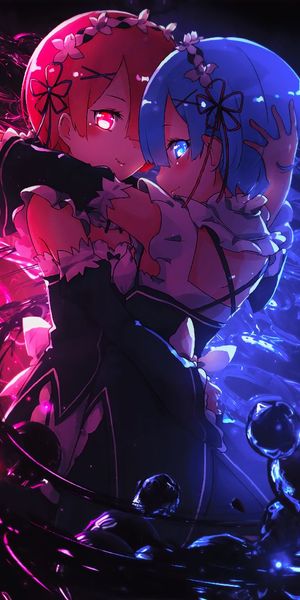 Rem and Ram Embrace - Re:Zero Anime Wallpaper