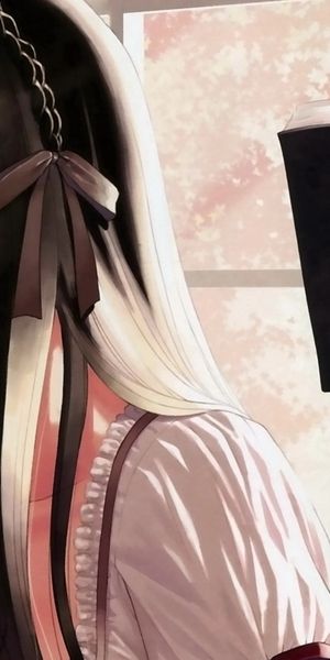 Anime Girl with Black Hair and Black Eyes Enjoying a Book
