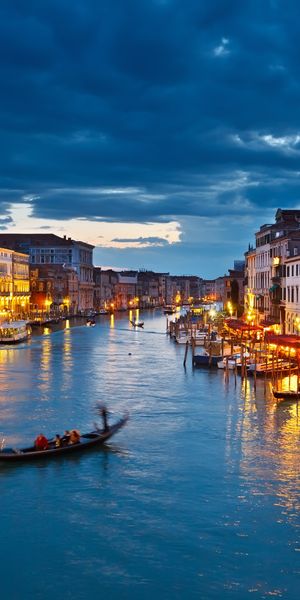 Enchanting Night View of Venice Canal with Gondola - Mobile Wallpaper