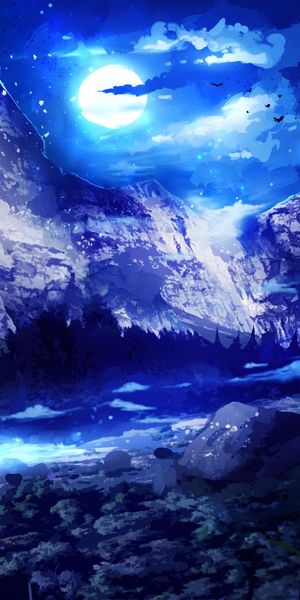 Enchanting Fantasy Wallpaper: Moonlit Mountains and Mystical Castle