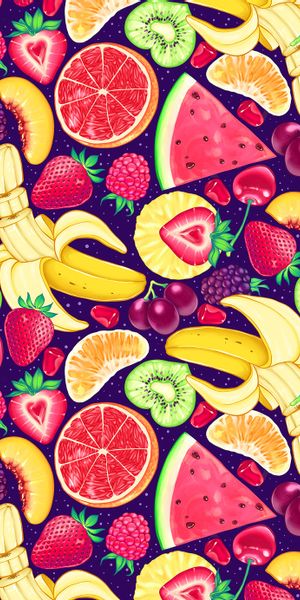 Vibrant Fruit Pattern Mobile Wallpaper