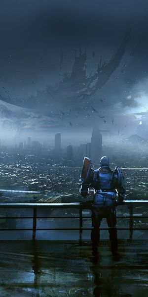 Phone wallpaper: Rain, Night, Lightning, City, Cityscape, Warrior, Video Game, Destiny, Destiny 2 fr