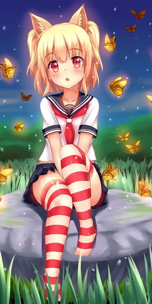 Enchanting 4K Mobile Wallpaper of a Girl with Butterfly and Moon