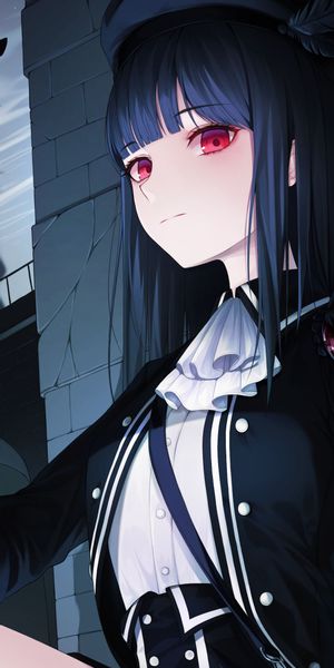 Phone wallpaper: Anime, Girl, Red Eyes, Black Hair free download