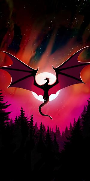 Majestic Dragon Silhouette Under a Full Moon