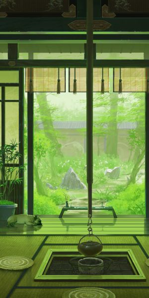 Tranquil Japanese Interior Featuring a Lush Garden View
