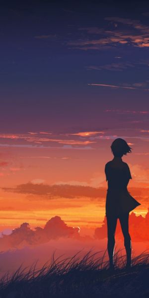 Anime Girl Silhouette Against a Breathtaking Sunset