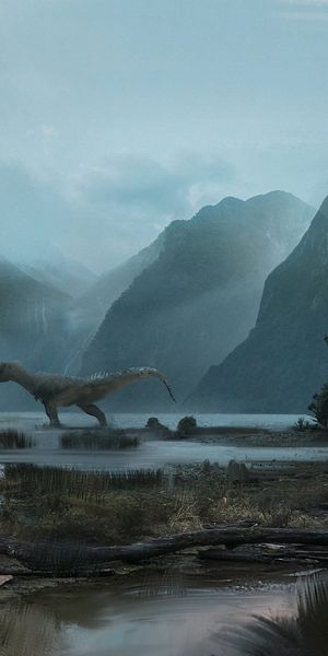 Phone wallpaper: Dinosaur, Mountains, Art free download