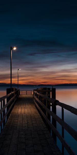 Twilight Pier with Lanterns - Perfect Mobile Wallpaper