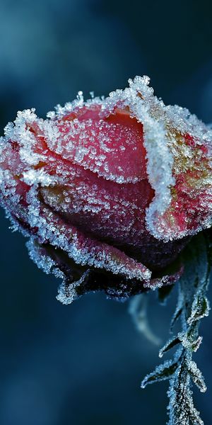 Beautiful 4K wallpaper featuring a frosted rose against a dark background