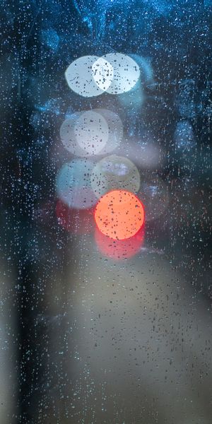 Beautiful Rainy Bokeh with Drops on Glass