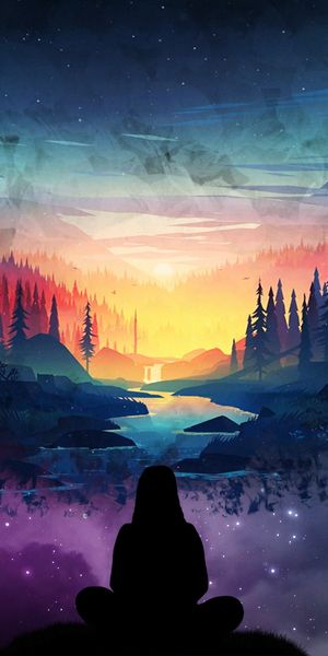 Serene Sunrise Silhouette in a Forest Landscape