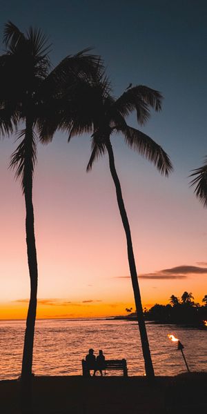 Romantic 4K Mobile Wallpaper: Sunset, Palms, and Silhouettes of Love