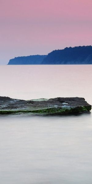Phone wallpaper: Signature, Rock, Shore, Bank, Fog, Stone, Smooth, Shroud, Moss, Nature, Mountains,